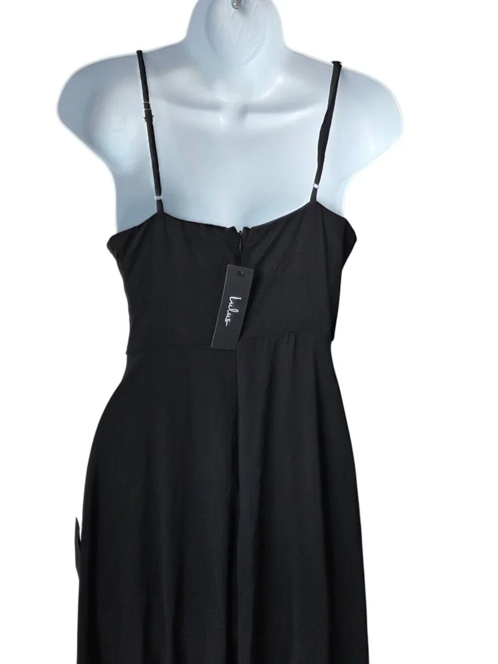 Lulus Elegant Black Maxi Dress With Ruched Bodice Spaghetti Straps & High Slit -
